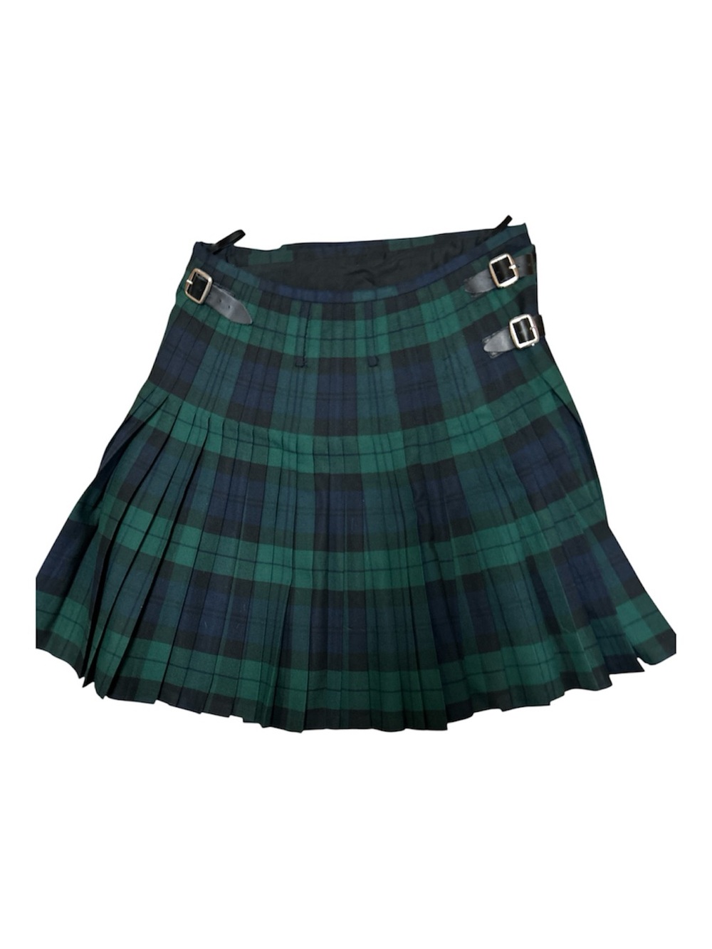 Scottish Highland Deep Pleated Kilt with Buckle Detail - Navy, Black & Green